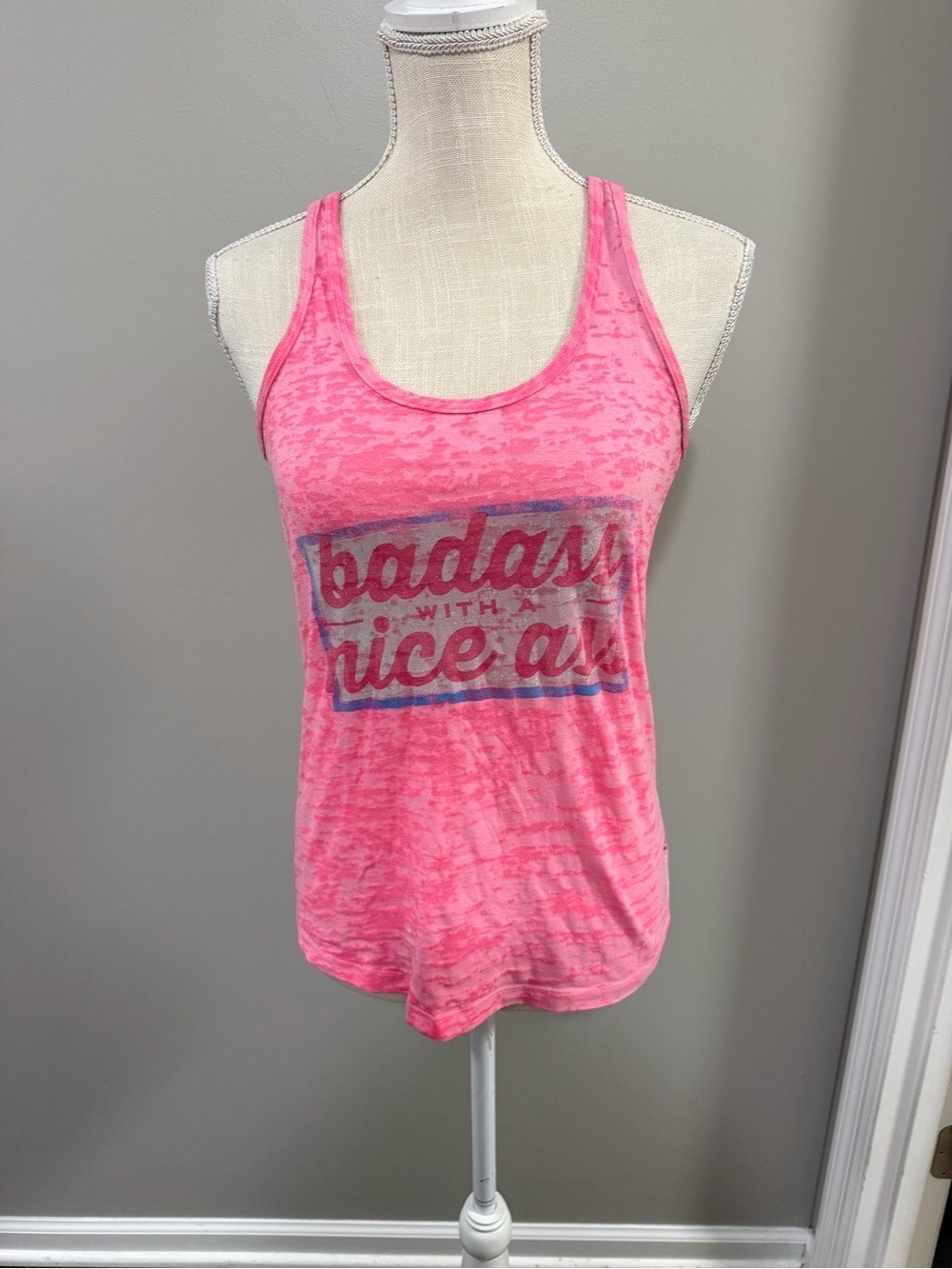 Reebok Pink "Badass with a nice ass" Racerback Tank Top